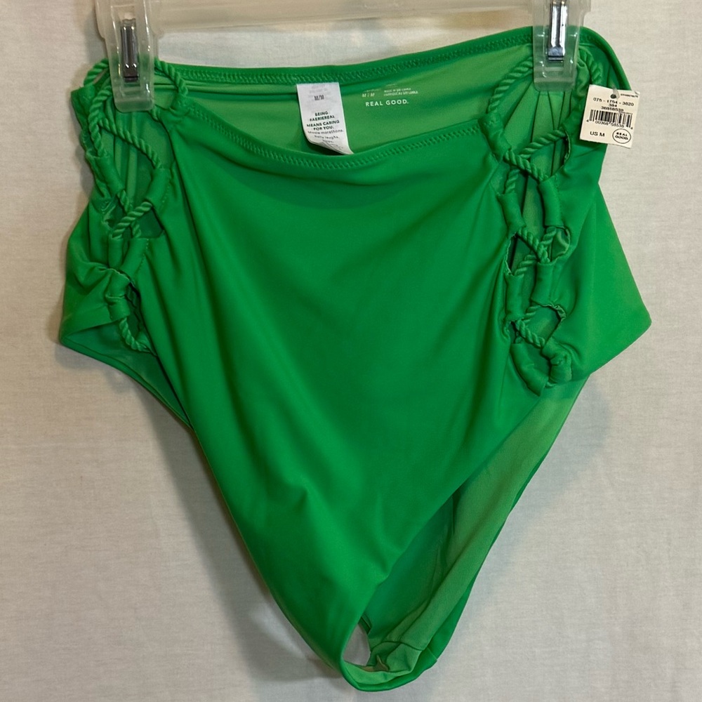 AA-214 Aerie NWT Cheeky Green‎ Criss Crossed Sides Bikini Bottoms Size M